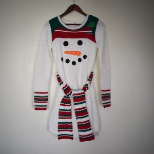 Ugly Christmas Sweater Snowman dress with eyelash feather yarn and 3D decoration